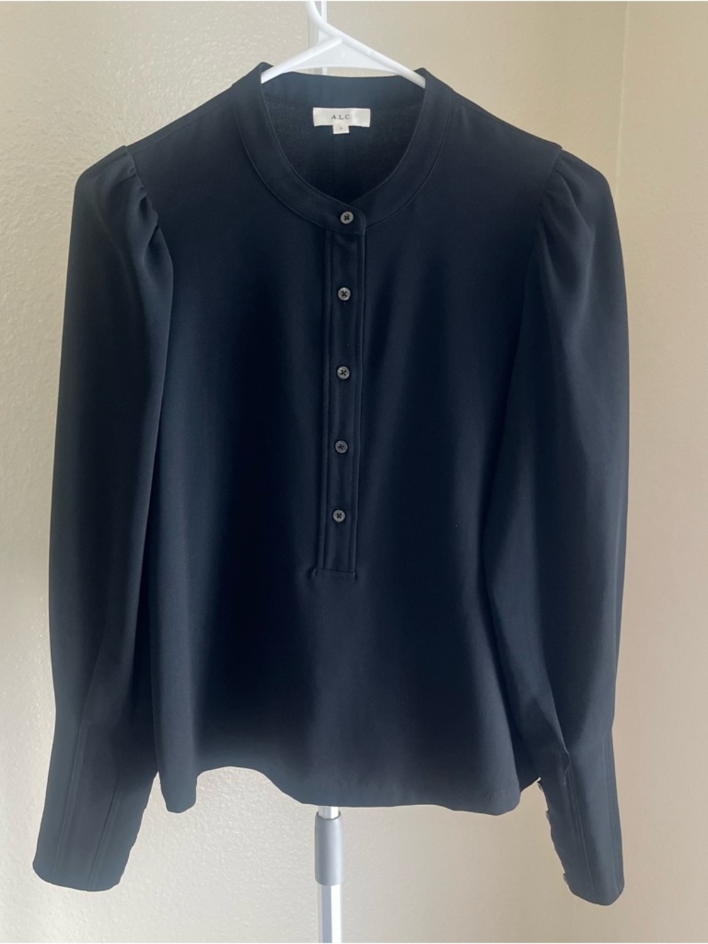 A.L.C. Black Long-Sleeve Button Placket Blouse